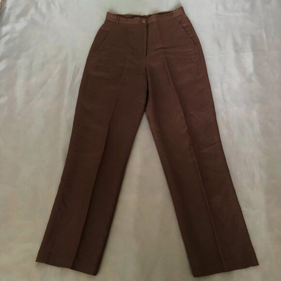 Chocolate Brown Linen Blend Pants - Picture 1 of 7